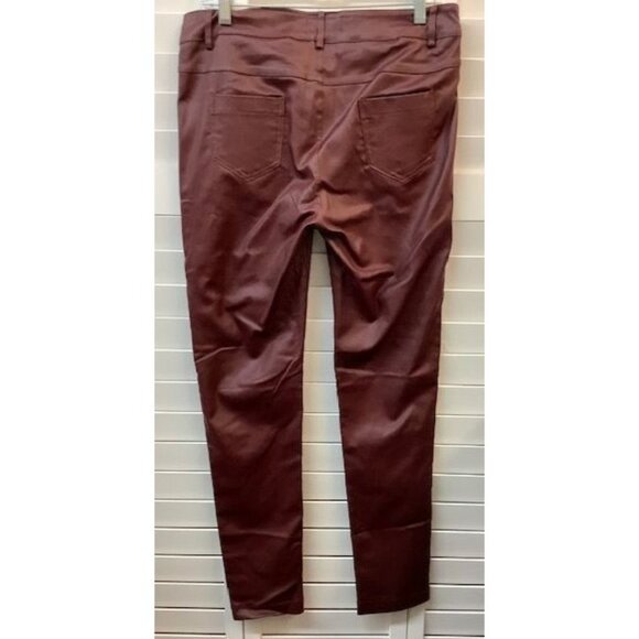 Womens Burgundy Skinny Pants With Gold Zippers & Button Closure By AM PM Outfits - Picture 2 of 4